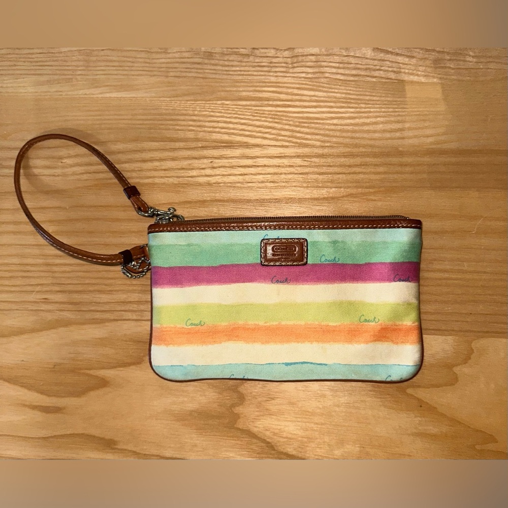 Coach Hampton Watercolor Stripe Wristlet Bag Multicolor